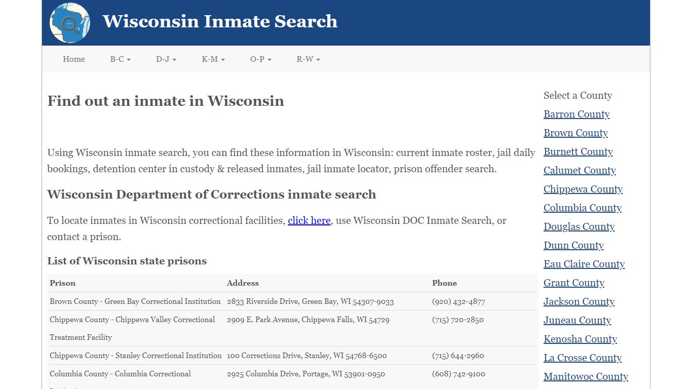 Wisconsin Inmate Search